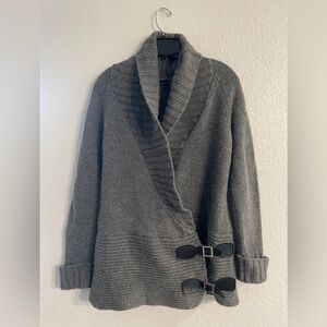 Moda International Women's Acrylic Blend Gray Cozy Plush Cardigan Belted sz S